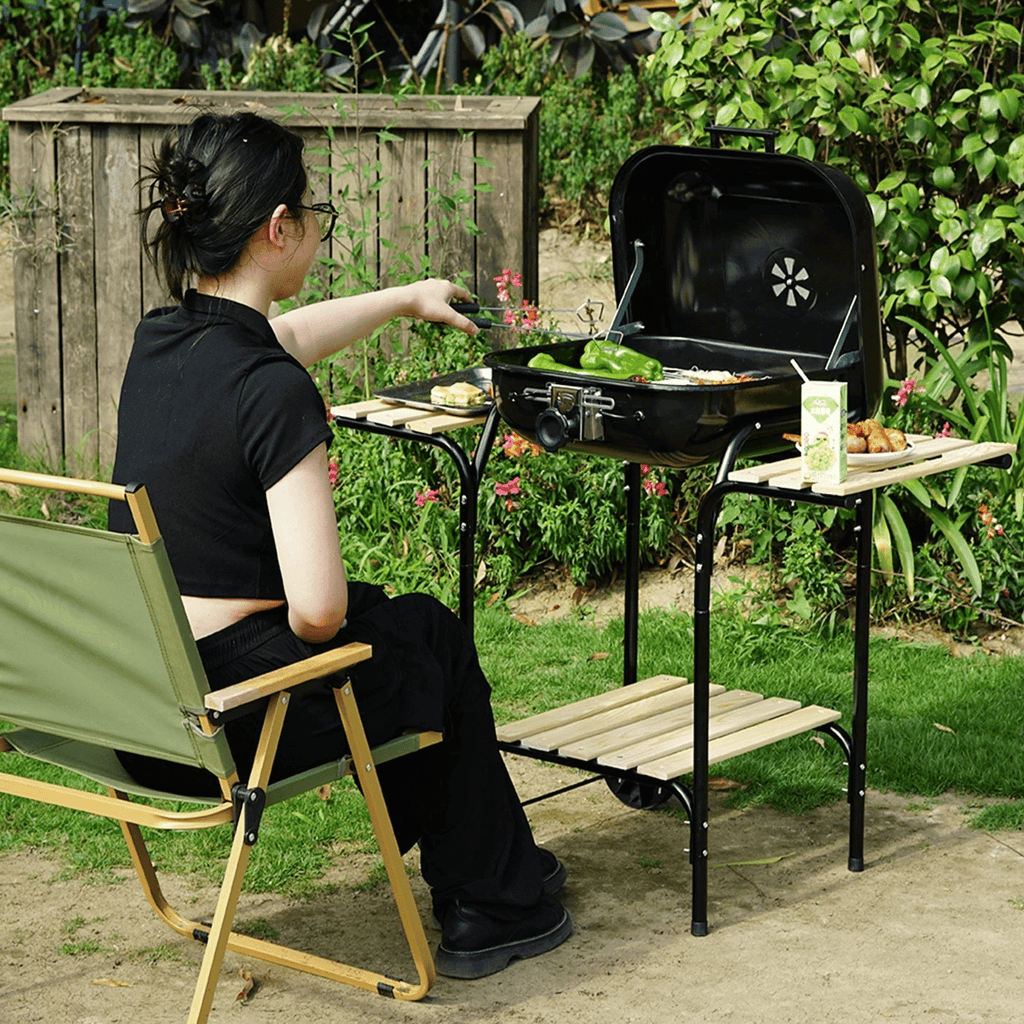 Outdoor Smoker Grill with Side Tables