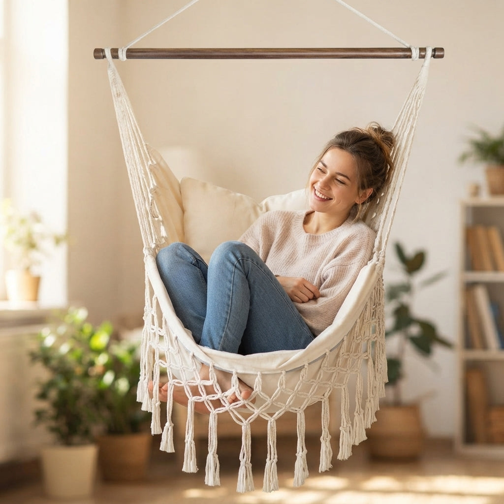 Indoor and Outdoor Hanging Macrame Hammock Chair