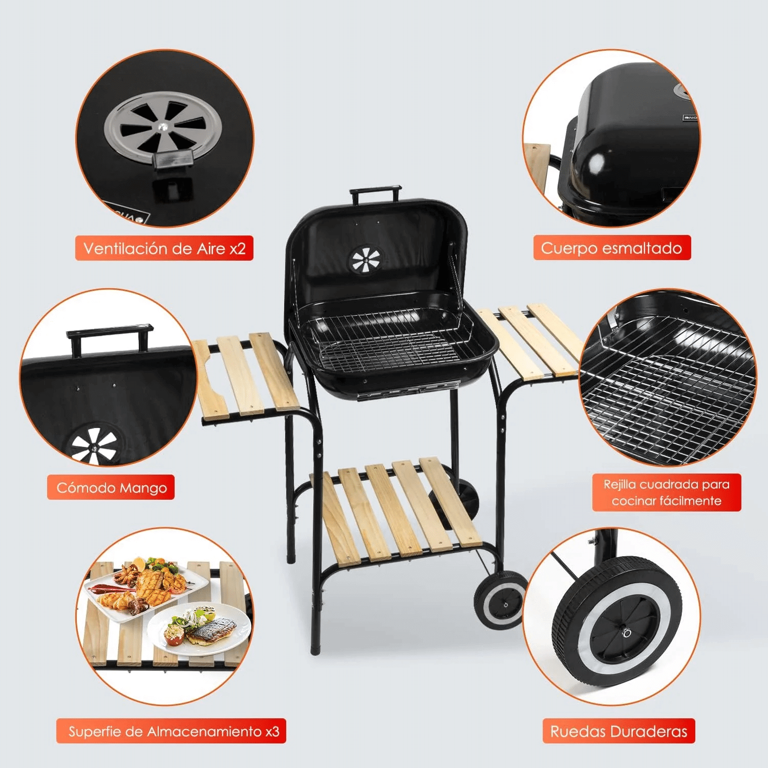 Outdoor Smoker Grill with Side Tables