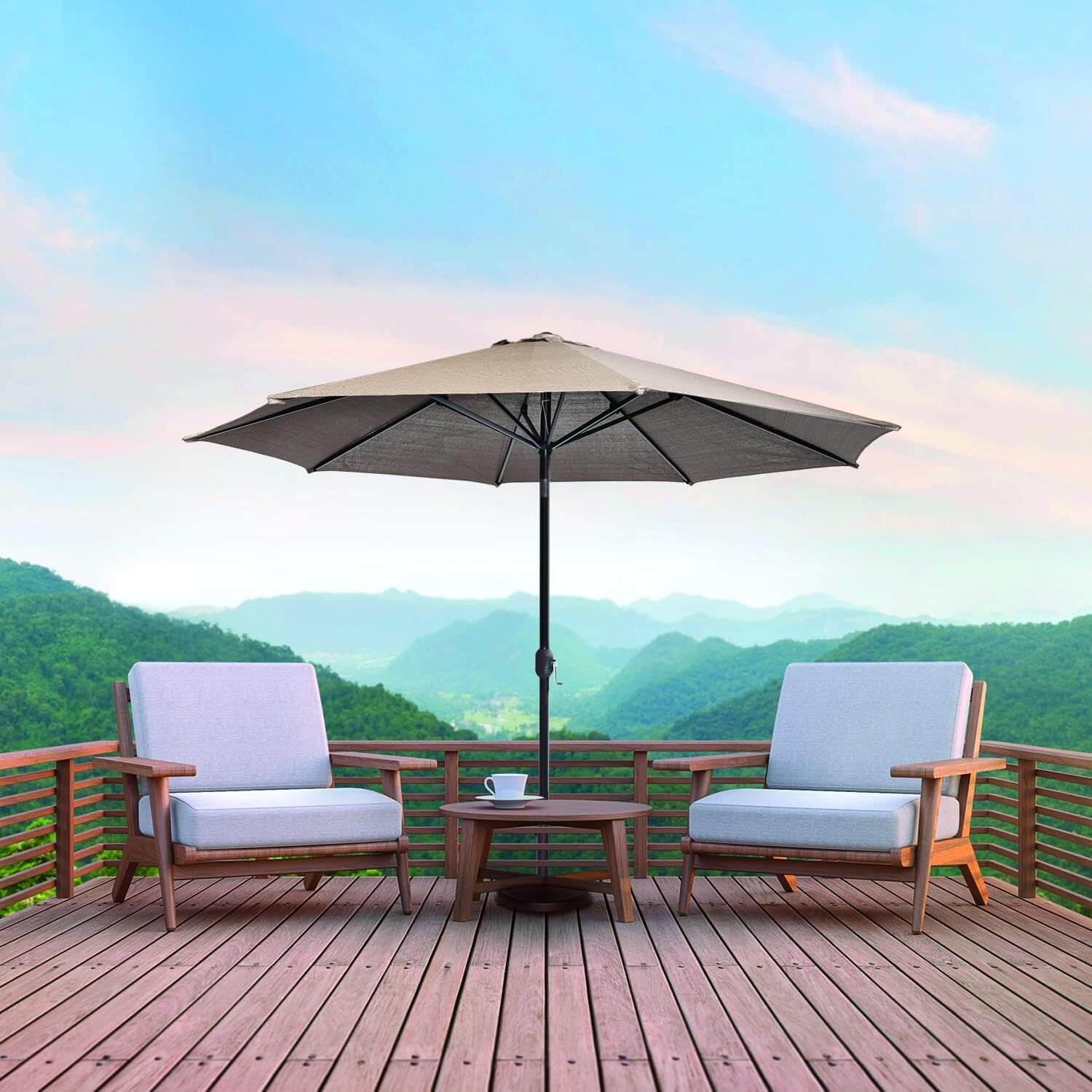 Outdoor Table Umbrella with Push Button Tilt and Crank QUE-30