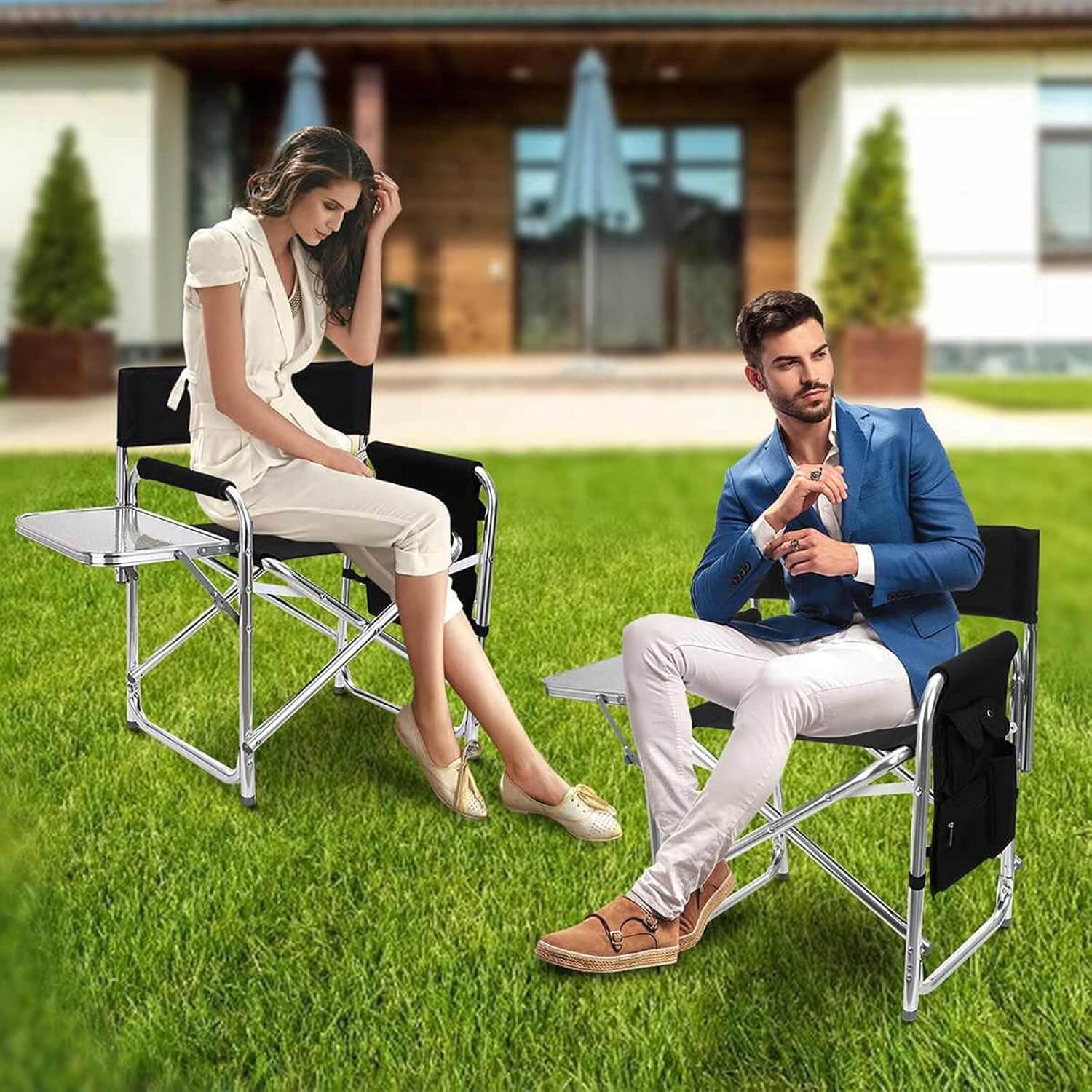 Portable Travel Chair with Side Table and Cup Holder