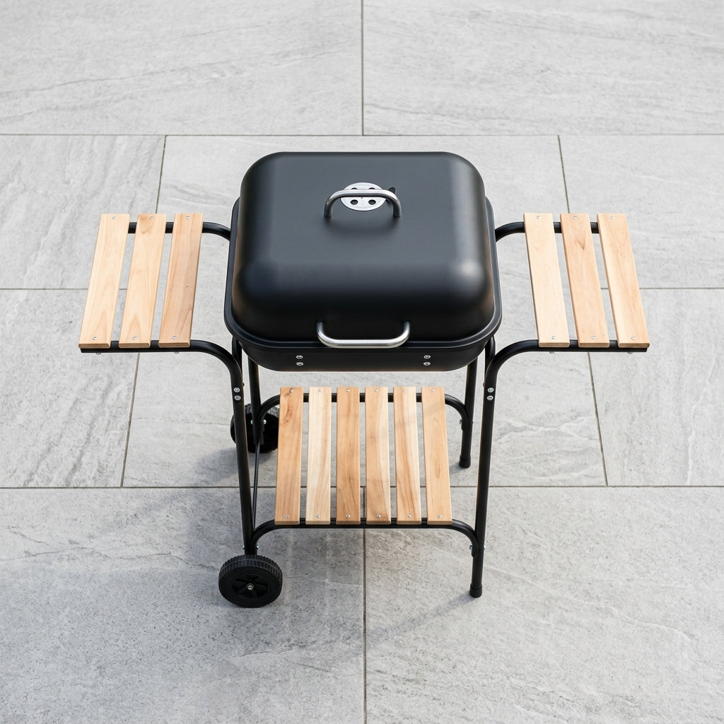 Outdoor Portable Charcoal Grill with Side Shelves