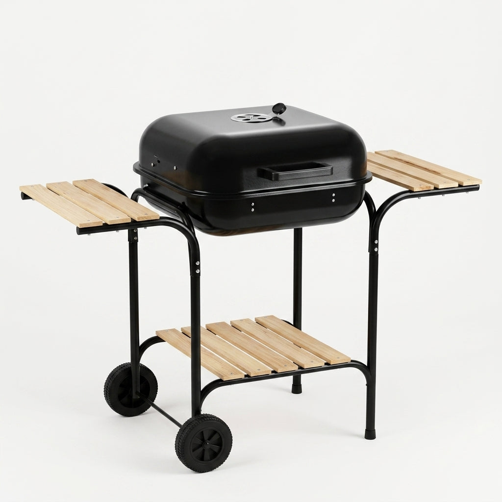 Outdoor Portable Charcoal Grill with Side Shelves