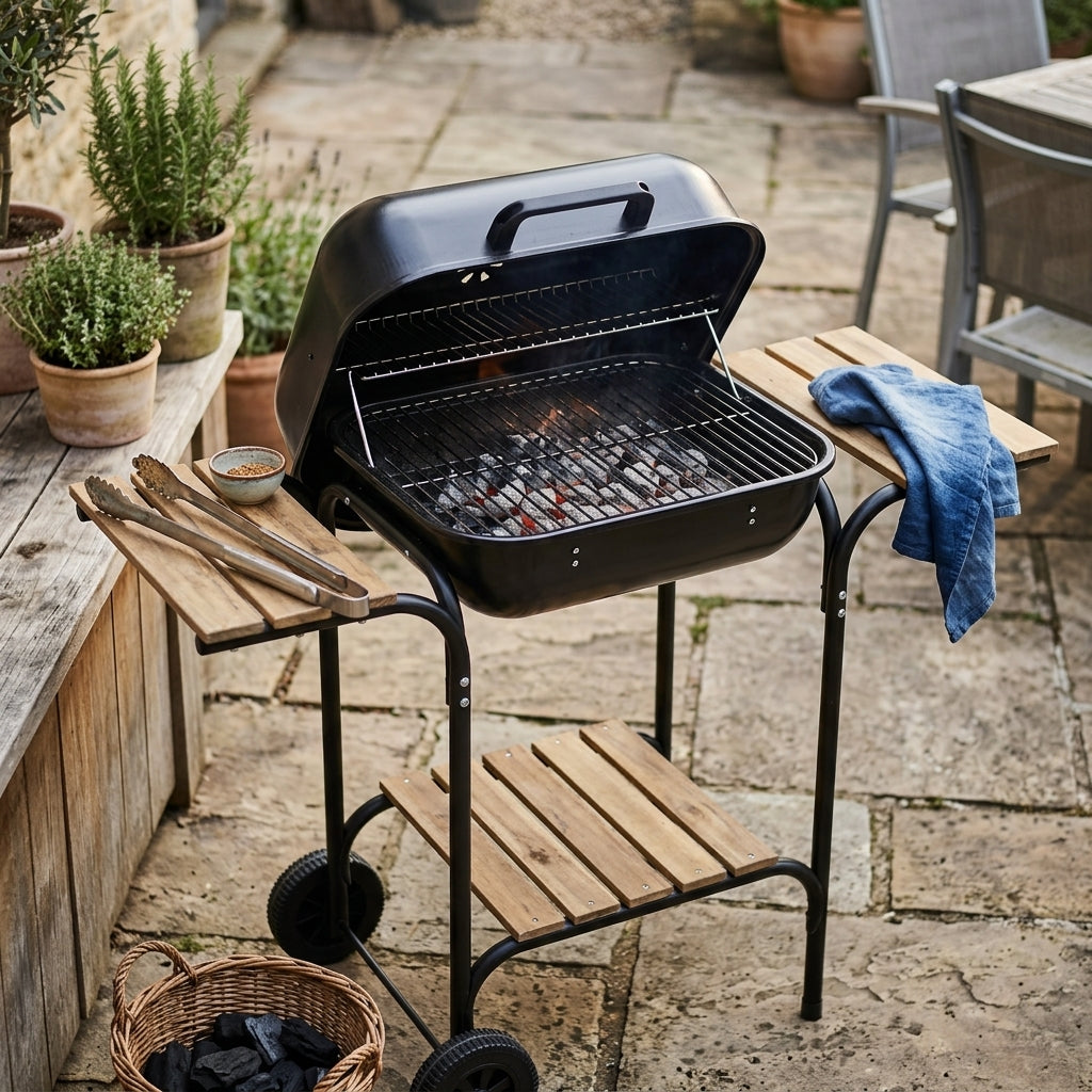 Outdoor Portable Charcoal Grill with Side Shelves