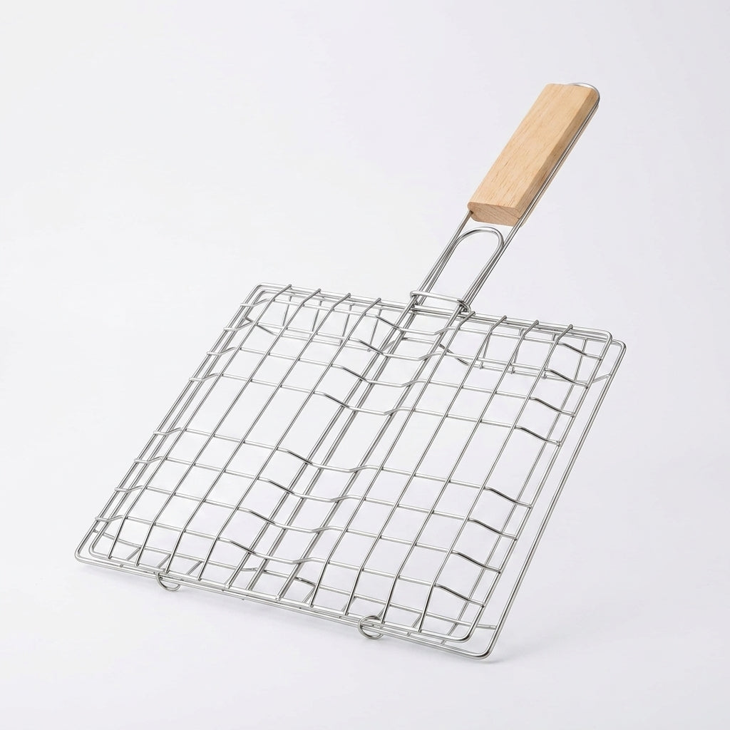 Stainless Steel Barbecue Grilling Basket with Wooden Handle