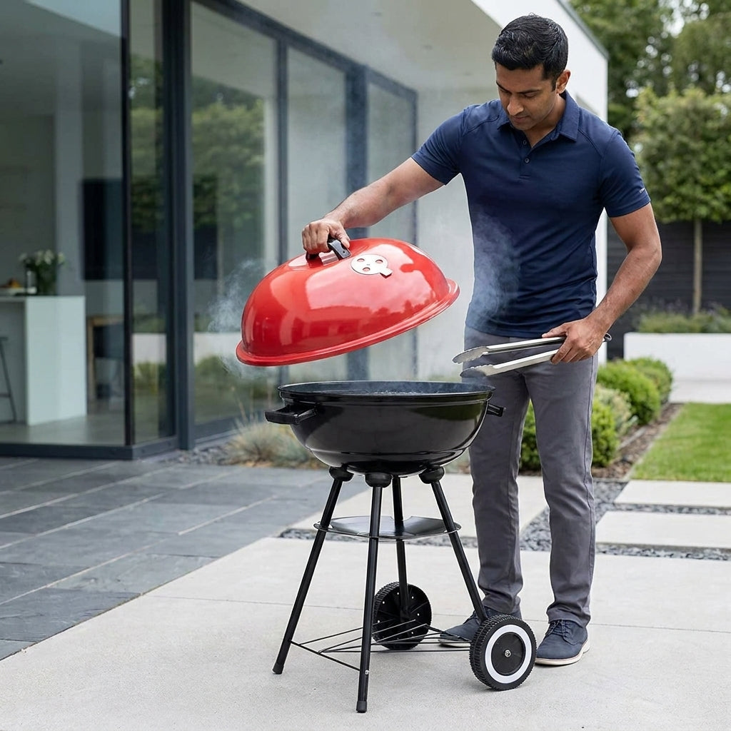 Free Standing Charcoal BBQ Grill with Wheels