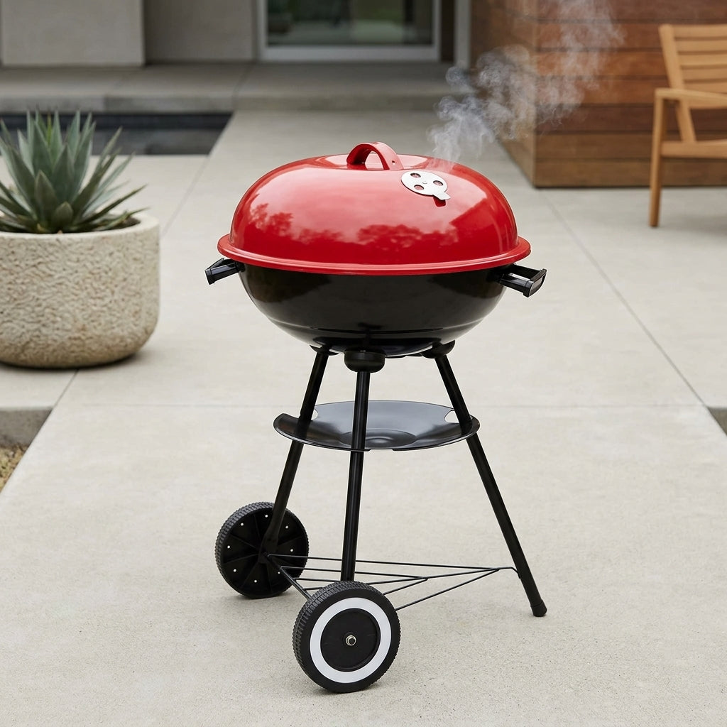Free Standing Charcoal BBQ Grill with Wheels